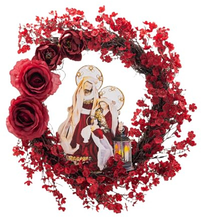 Ghirlanda natalizia per porta d'ingresso, decorazione da parete, ghirlanda natalizia per porta d'ingresso, decorazione natalizia con luci, corona 'Avvento di Gesù per esterni