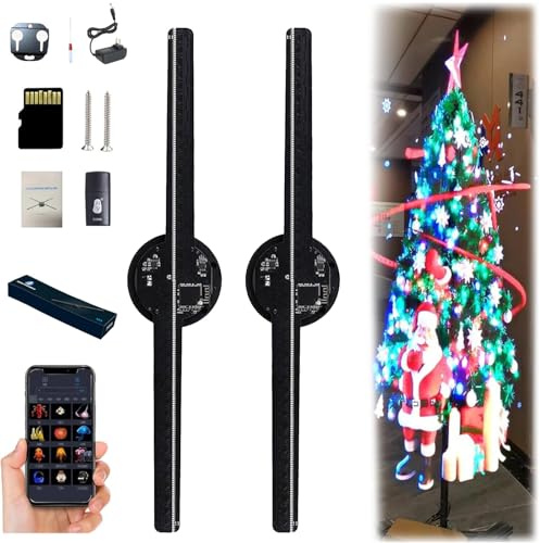 Ventola proiettore 3D ologramma LED, ologramma 3D, albero di Natale, ologramma proiettore ventilatore con telecomando + Bluetooth + WiFi, per negozio, bar, Natale, festa di Halloween (2 pezzi)