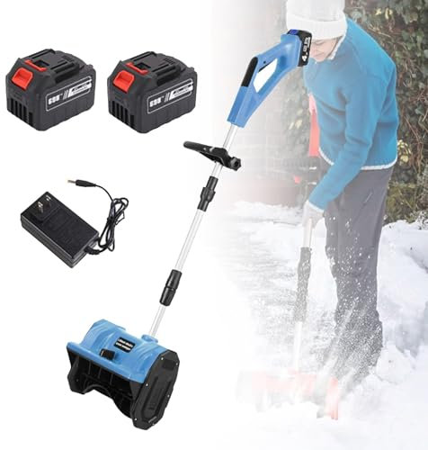 JJENXYYDS Souffleuse à Neige électrique Portable et Pelle - 21 V/4,0 Ah - Chasse-Neige sans Fil - avec poignée réglable - Souffleuse à Neige électrique pour Le déneigement des allées,Blue-2Battery