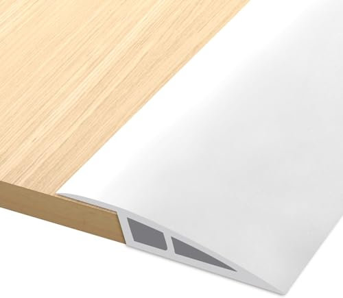 1M * 5cm Soglia di Dislivello Pavimento in PVC Autoadesiva, Profilo di Transizione Pavimento per Dislivello di 5-10mm, Listelli di Collegamento a Pavimento per Pavimenti Parquet Laminato (Bianco)