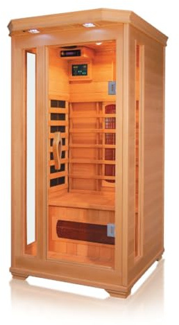 Cabine infrarouge Stockholm Alpha - Chaleur profonde pour une relaxation optimale, bois de pruche canadienne, 4 spots (céramique et carbone), chromothérapie, système de son Bluetooth, gain de place,