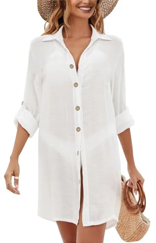 Women's Swim Cover Up Beach Shirt Dress Button Down Bikini Cover-Up for Women Casual Beachwear Resort Wear Kaftan
