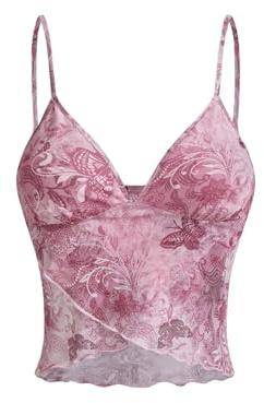 GORGLITTER Crop Toppar damer sexiga sommartoppar cami-topp med blommor magfri topp bralette corset top boho outfit Y2k axelbandstoppar festtopp, ROSA, S