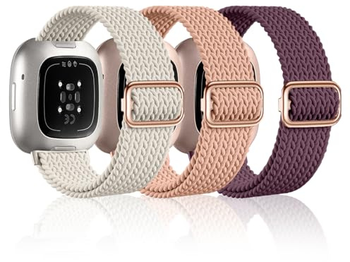 OFFCUP Läderarmband, justerbart metallspänne, ersättningsarmband för Fitbit Sense klockarmband för dam herr, svart, Verstellbare Größe von 115 bis 240 mm, Nylon