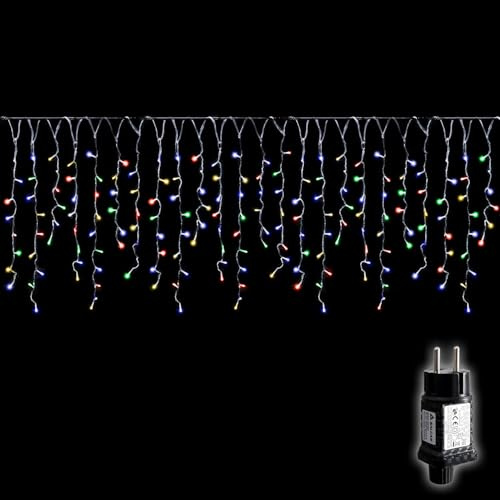 SALCAR Cortina de Luces LED Lluvia de Hielo Exterior, 10m 400 LEDs Cortina Luminosa Interior Navidad con 8 Modos, Temporizador y Memoria, Impermeable Decoración para Balcón Pabellón, Multicolor