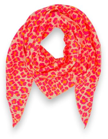 Neon Tuch Damen Leopardenmuster Musselin leo Schal Made Italy Baumwolle Halstuch Frühling (Pink-Orange)