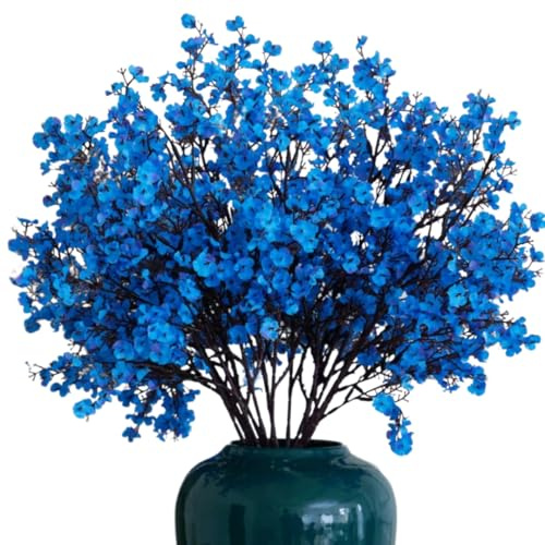 Genérico Flores 4 Tallos 20 Ramas de 32 cm Flores Artificiales de Cerezo, Plantas Artificiales Decorativas, Decoracion para Hogar, Bodas, Fiestas, Oficinas, Balcones y Jardines (Azul)