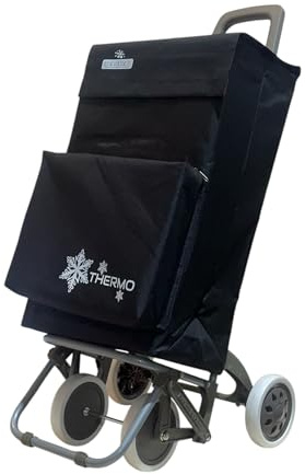 Carro de Compra Plegable con Bolsa Térmica, 4 Ruedas de Alta Resistencia (Negro, 40 litros)