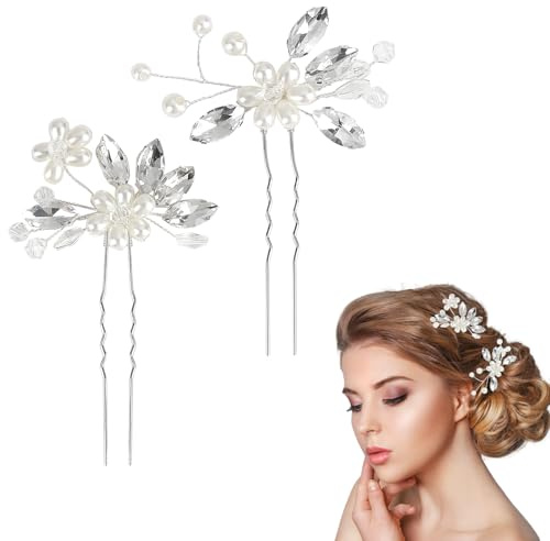 Accessoire Cheveux Mariage, 2 Pièces de Pince Cheveux Mariage en Strass et Perles Argentées Bijoux Cheveux Élégants pour Mariée Demoiselle d'Honneur et Soirée Brillant et Raffiné