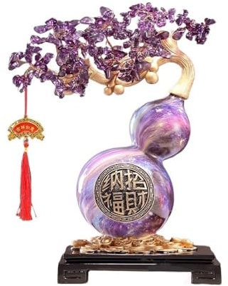 WANGHAI-666 Crystal Tree Home Fortune Tree Ornament, Amethyst with Gourd Living Room Entryway Wine Cooler Crafts Money Tree Gem Tree