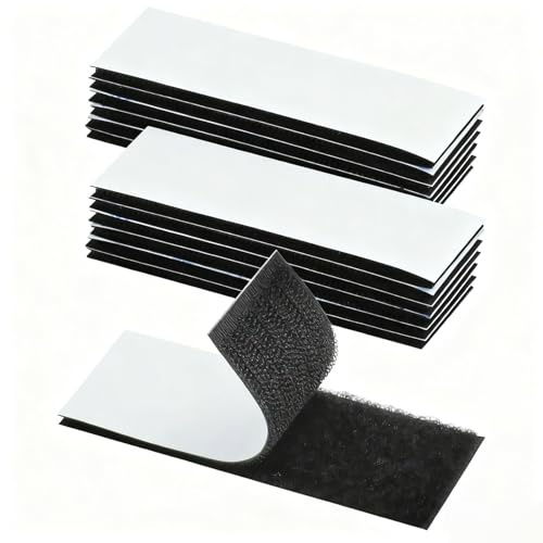 QEEYON 12 Paires Scratch Autocollant Double Face Extra Fort, 3cm x 10cm Réutilisable Adhésif Puissant Bande, Bande Scratch Adhésive Puissant pour Ménage, Bricolage, Cadre Photos