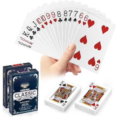 JWENUPDE Vattentäta plastspelkort 2-pack, röda och svarta pokerkort, tvättbara och hållbara pokerkort för Tarot, UNO, Blackjack, Canasta-kortspel, perfekt för poolspel, strand, campingspel