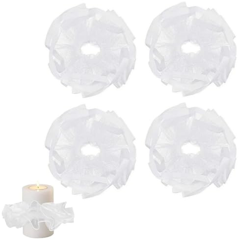 LIULINY 4 Pezzi Candele da Comunione Antigoccia, Tulle Bianco Candele Antigoccia, Decorazione Drip-Proof Candela, Tulle Anelli per Candle, per Comunione, Battesimo, Matrimoni, Compleanno (Bianco)