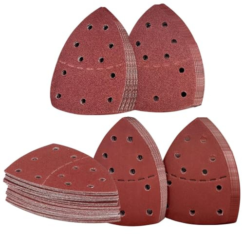 Papier de Verre,Lot de Pads de Ponçage Assortis - Plaquettes Triangulaires à 11 Trous pour Meulage de Précision Polissage Métal Travail du Bois Plâtre Réparation Auto Projets