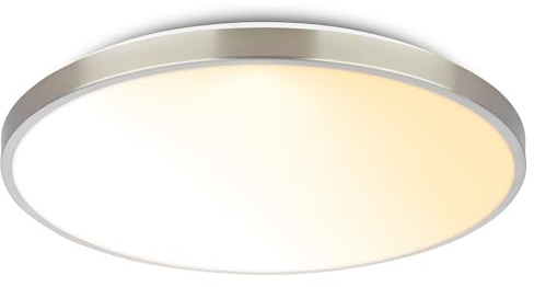 BRILONER - LED Deckenlampe mit Fernbedienung, dimmbar, Dekorblende, warmweiß bis neutralweiß, LED Lampe, Deckenleuchte, Wohnzimmerlampe, Küchenlampe, Deckenbeleuchtung, 38 x 6,5 cm, Nickel-matt