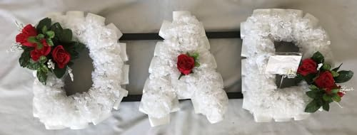 Silky Bouquets Customizable Funeral Flowers - Personalized Artificial Silk Flowers for Graves & Funerals | Lasting Remembrance with Any 3 Letters | DAD Tribute with Rose Clusters