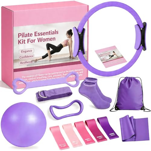 DULCE DOM Pilates-Set für Zuhause | 13-teiliges Anfänger-Set mit Yoga-Ball (23 cm), Widerstandsbändern, Pilatesring & Zubehör | Komplettes Fitness-Set für Frauen & Einsteiger