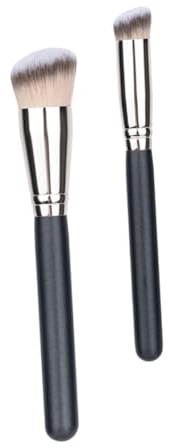 Gogogmee 2 piezas Brochas de Maquillaje Cepillos Sintéticos Suaves para Base y Polvo Portátiles para Mujer Diseño Ergonómico para Acabado Natural
