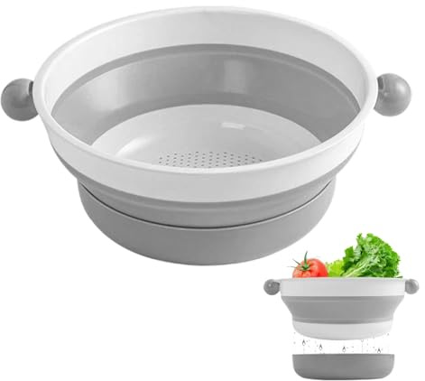 Collapsible Colander, Small Foldable Kitchen Strainer, Durable Plastic Colander with Base for Pasta Vegetables Fruits Home Kitchen Grey 22cm 8.7in