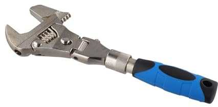 FUANA Clé à molette multifonction 5 en 1 25,4 cm avec cliquet à tête pivotante télescopique et clé pliante à 180° pour plomberie électrique climatisation en acier chromé argenté