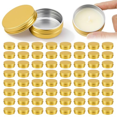65 PCS 1 OZ Aluminum Tin Containers Cans with Lids, Refillable Travel Sized Cosmetic Containers, Lip Balm Containers, Small Tins with Lids for Salves, Lotion Bars, Beard Balms, Candles