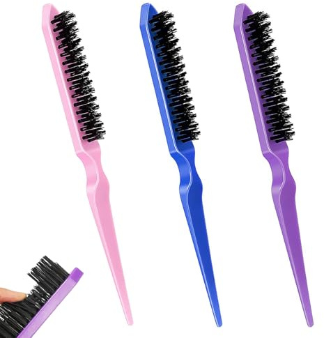 3 PCS Slick Back Hair Brush, Back Combing Brushes, Slickback Brush, Teasing Brushes, Three Row Bristle Hair Brush, for Home Hairdresser Women Children(Blue/Purple/Pink)