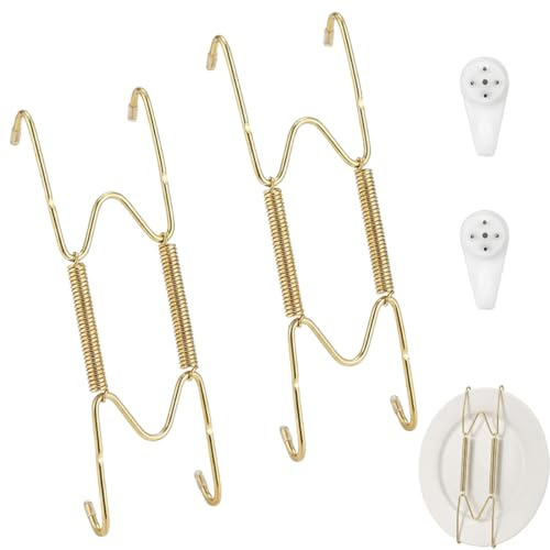 YIPFEN 2 unidades colgadores de platos para pared, soporte de pared de acero inoxidable para platos decorativos (2×8) – para platos de 5-10,5 pulgadas (dorado)