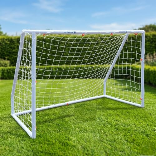 Kickmaster Garden Football Goal | 6ft or 8ft Wide 42mm Thick Premium PVC Soccer Goalposts & Net | White Outdoor Practice Target