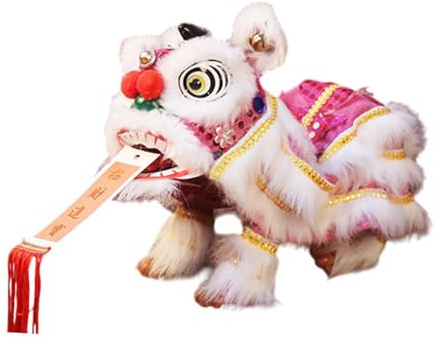 drburpily Chinesische Löwen Marionette – Spielzeug für Neujahrsfeiern, Puppenbasteln, fröhliche Dekoration, die Glück und Wohlstand fördert, für alle, handgefertigte, Rosa Weiß, 38 x 20 cm
