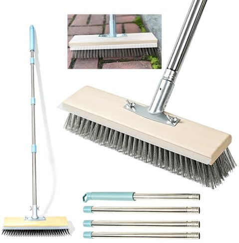 Balai Brosse Exterieur, Balai Brosse, Tête De Brosse Inclinée, Tête De Brosse De 30 Cm sans Angle Mort, Équipée d'une Raclette pour Éliminer Les Traces d'eau, Manche Réglable