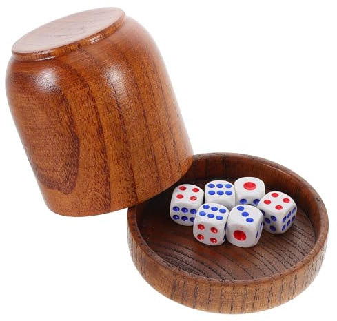 Didiseaon Juego de Vasos para Dados de Madera Maciza con Tapa, Apilables y Dados Incluidos, Accesorios para Juegos de Mesa y Bares