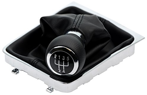 Schaltsack & Schaltknauf für VW Passat 3C B6 - Bj. 2005 - 2010 - 5 Gang Knauf mit Rahmen - Schwarz - Chrom - Schaltmanschette Schalthebel Manschette für Schaltung - Hebel Schaltgetriebe A261-2