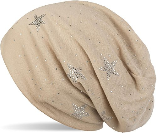 styleBREAKER Beanie Mütze mit Strass Sterne und All Over Strasssteine, Slouch Longbeanie, Damen 04024116