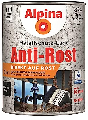Alpina Metallschutzlack – Hammerschlag Schwarz – Anti-Rost-Lack für einen Langzeit-Korrosionsschutz – Witterungs- und UV-beständig – 2,5L