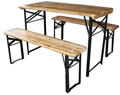 Eurobrico SET BIRRERIA Tavolo con due Panche in Legno pieghevoli per giardino - 200 x 70 cm