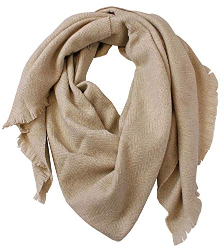 Wollschal Damenschal Winterschal Herrenschal beige angenehm weich und warm Fischgrat 192 x 49 cm Made in Germany