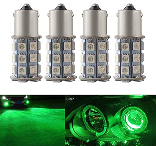 Qasim 4x 1156 BA15S LED Bulbs P21W 1141 5050 27-SMD For Front Rear Turn Signal Light Brake Parking Light 12V Green