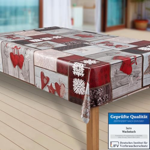 laro Wachstuch-Tischdecke Schneeflocke Weihnachten Weihnachts-Motive PVC Wachstischdecke Eckig Meterware Wasserabweisend Abwischbar 1088, Muster:Schneeflocken weinrot, Größe:100x140 cm