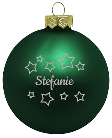 Deitert Weihnachtskugel mit Namen oder Wunschtext graviert, Ø 8cm, personalisierte Christbaumkugel aus Glas (matt), individueller Weihnachtsbaumschmuck mit Gravur, Sternen-Motiv, Grün