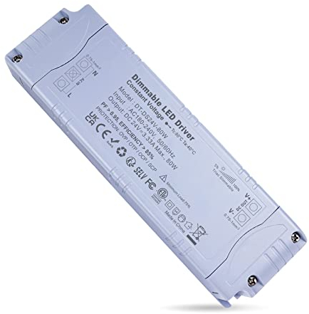 REYLAX LED Trafo 24V 80W Dimmbar Triac & 0/1-10V, 3.33A Dimmbar Netzteil 230V auf 12V DC Treiber Konstantspannungs LED Transformator Niedervolttrafo für LED Streifen, nicht für Halogen