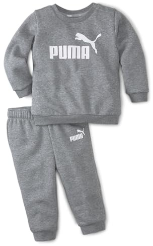PUMA Minicats Ess Crew Jogger Fl, Tuta sportiva Unisex - Bimbi 0-24, Medium Gray Heather, 92