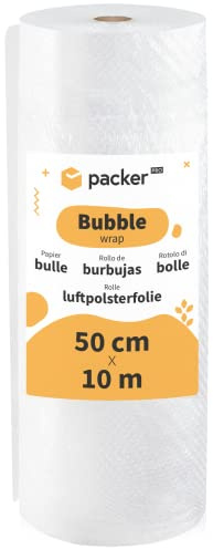 packer PRO Rollo Plastico Burbujas Embalaje, 50cm Ancho y 10m longitud. Papel burbuja Transparente ideal para Mudanzas, Embalajes y Envíos