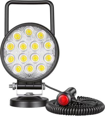 Willpower Led Arbeitsscheinwerfer Magnetfuß 4 Zoll 42W Flutlicht 12V 24V | Rund Scheinwerfer, Zigarettenanzünder, Offroad Beleuchtung, für Auto ATV KFZ Traktor LKW 4x4 Boot, 6000K Suchscheinwerfer