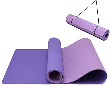 Yogamatte rutschfest und umweltfreundliche TPE Sportmatte mit Tragegurt Gymnastikmatte für Pilates, Workout Fitnessmatte 183 x 61 x 0.6 cm (Violett-Hellviolett)