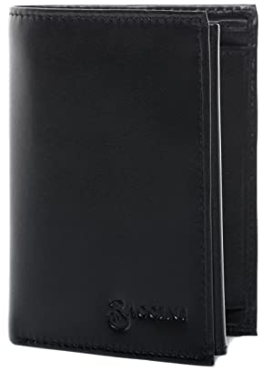 BACCINI® portafoglio RFID protezione vera pelle JAN verticale portamonete portatessere con più scomparti uomo nero prodotto artigianale