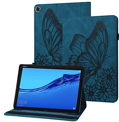 Rostsant Huawei M5 Lite 10.1“ Hülle Geprägter Schmetterling PU Leder Case Brieftasche Stifthalter Tablet Schutzhülle für Huawei Mediapad M5 LITE 10.1 Zoll BAH2-W19 BAH2-L09 - Navy Blau