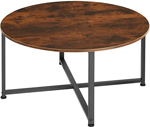 tectake® Tavolino Salotto 88,5x47cm, Tavolino Salotto o Divano, Tavolo Tondo, Design Moderno, Telaio in Acciaio, Piedini Regolabili, Ideale Soggiorno, Casa, Ufficio - Legno Industriale Scuro
