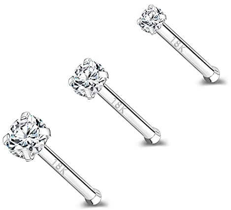 ZS 18 Karat Echtgold 20G Nasenringe für Frauen Männer, 1.5mm 2mm 3mm CZ Simulierter Diamant, 7mm Nasenstecker Nase Piercing Körperschmuck