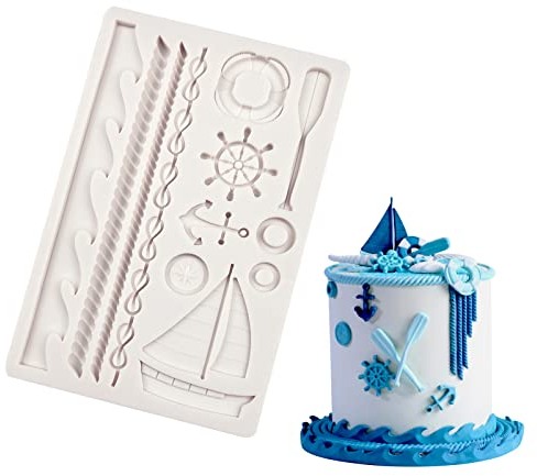 Moules en silicone en forme de voilier - Thème pirate - Moule à fondant - Chaîne de corde - Moule de décoration de gâteau pour bonbons, sucre, pâte à chocolat, pâte à biscuits, mousse, gelée, beurre,