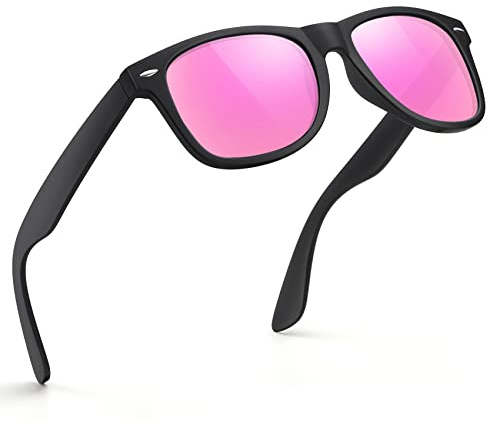 wearPro Sonnenbrille-Herren-Damen-Polarisiert-Rechteckig-Sonnenbrillen Unisex Retro Klassische Vintage Polarisierte Brille UV400 Schutz Classic Sunglasses Eckig für Fahren (Schwarz Rosa/Gespiegelt)